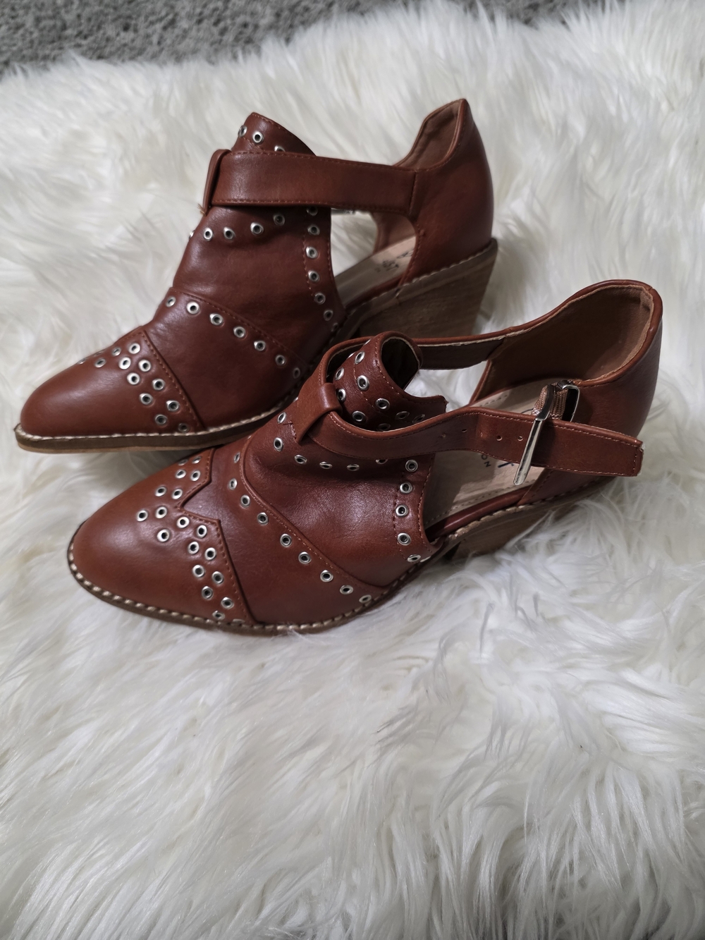 Women's Brown Studded Cutout Wedge Heels